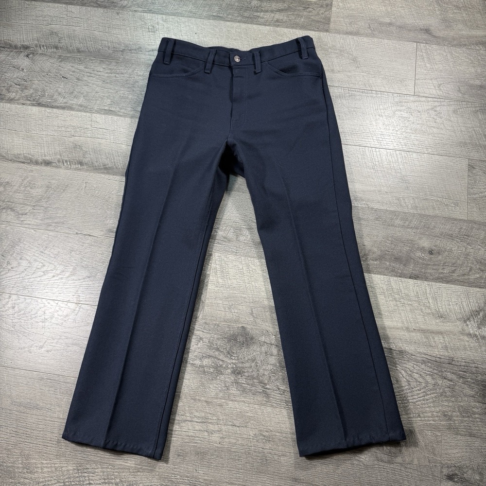 Vintage 70's Levis 517 Blue Dacron Polyester USA Made 32x28 Bootcut Scoville Zip - Picture 2 of 10